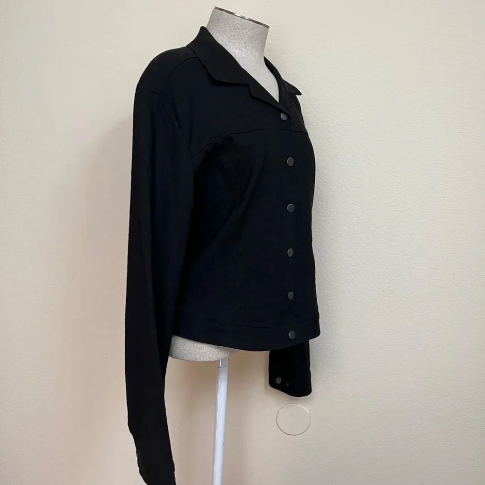 TAHARI Black Button-Front Long-Sleeve Linen Blend Jacket Women’s Large - Picture 4 of 9